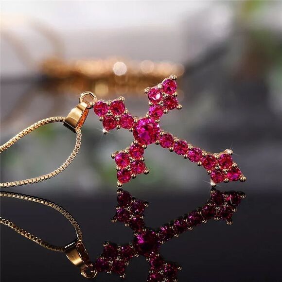 ❤️054❤️ Rose/Red Cross Necklace Pendant for Women & Girl’s Crucifix - Picture 4 of 16